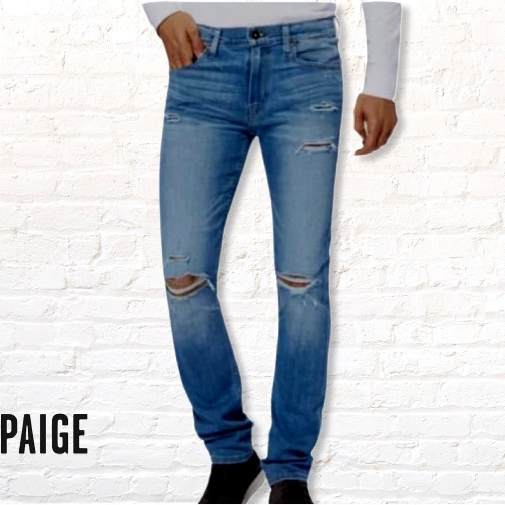 Paige Men’s Lennox Slim Fit Jeans in Mullen Destructed Denim Jeans Size 34 Short